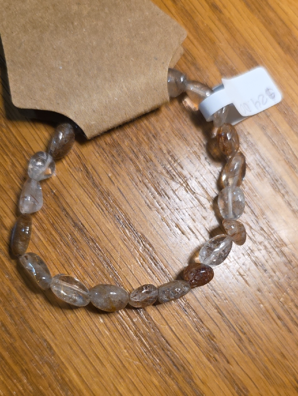 Red Rutile Beaded Stretch Bracelet in Smoky Clear and Brown